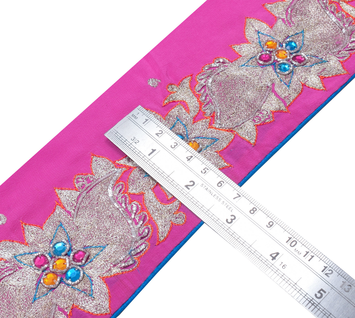 Sushila Vintage Pink Saree Border Indian Craft Sewing Trim Embroidered Ribbon