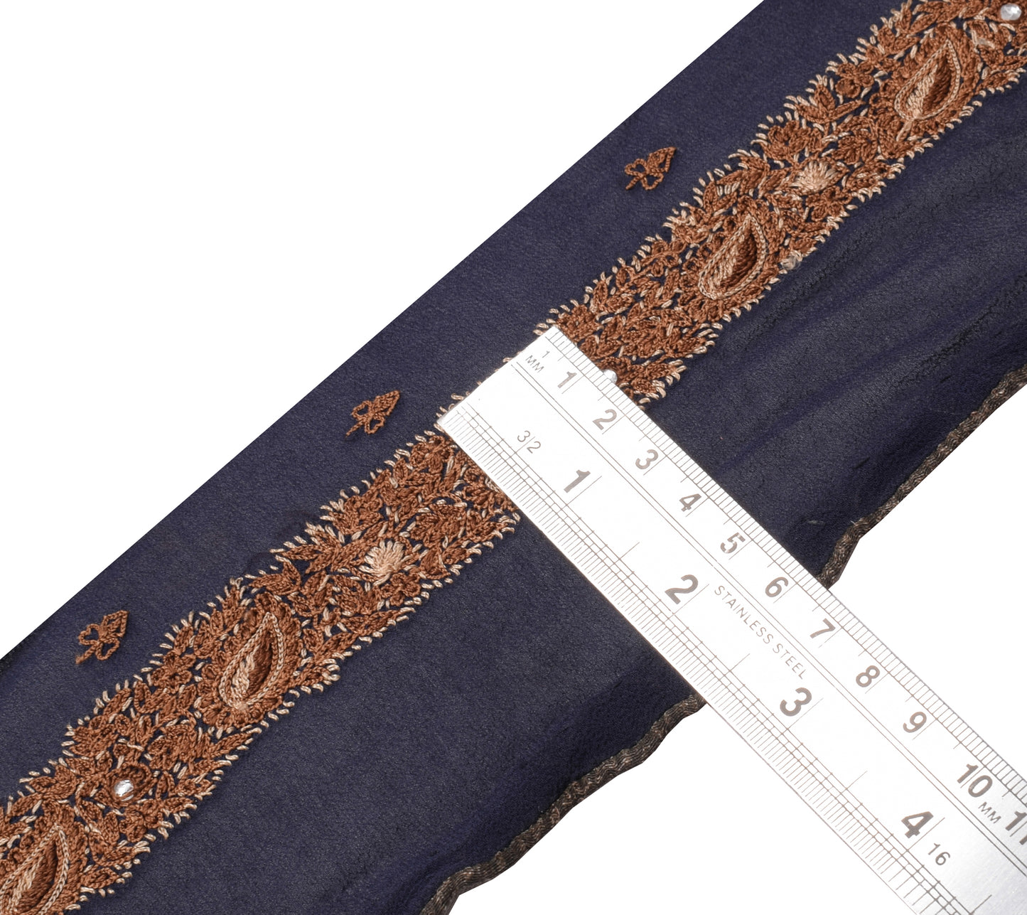 Sushila Vintage Gray Saree Border Indian Craft Sewing Trim Embroidered Ribbon