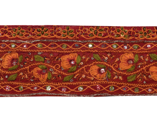 Sushila Vintage Maroon Saree Border Indian Craft Sewing Trim Embroidered Ribbon