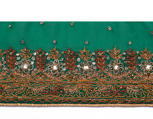 Sushila Vintage Green Saree Border Indian Craft Sewing Trim Hand Beaded Lace