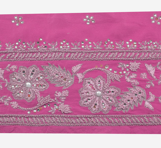 Sushila Vintage Pink Sari Border Indian Craft Sewing Trim Hand Embroidered Lace