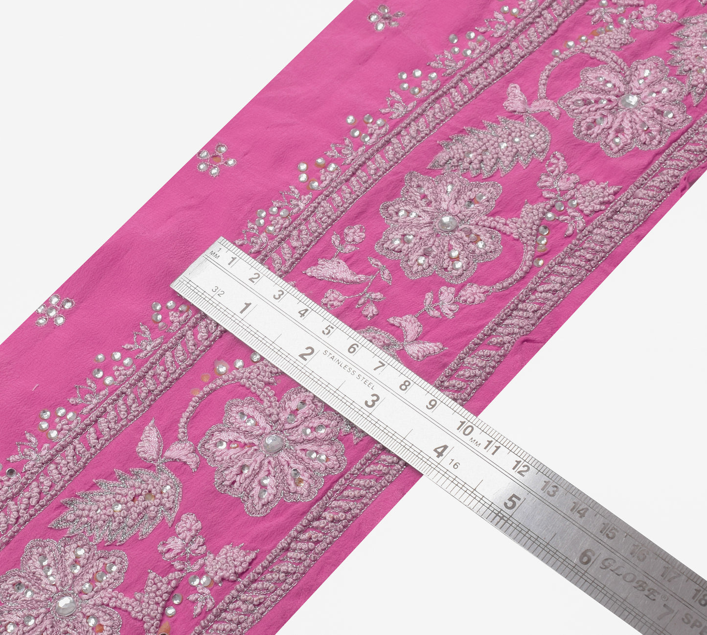 Sushila Vintage Pink Sari Border Indian Craft Sewing Trim Hand Embroidered Lace