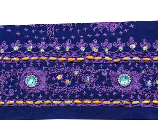Sushila Vintage Blue Saree Border Indian Craft Sewing Trim Hand Embroidery Lace