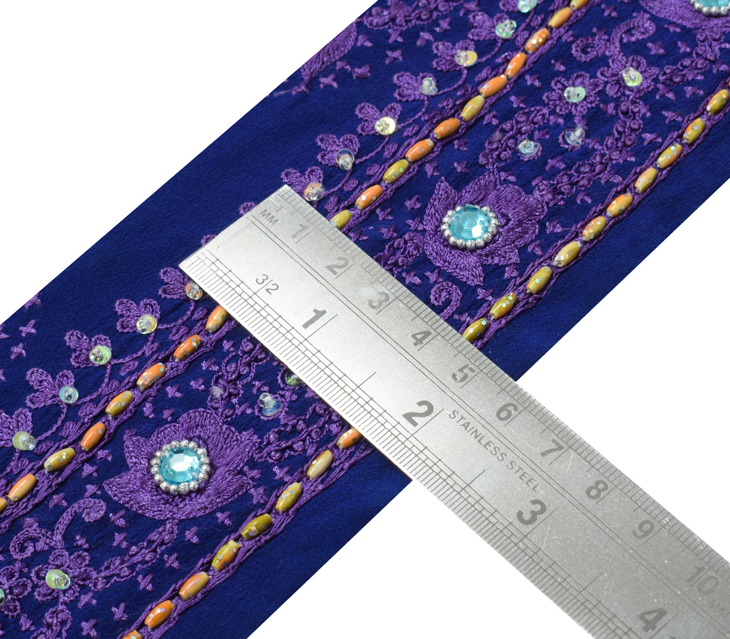 Sushila Vintage Blue Saree Border Indian Craft Sewing Trim Hand Embroidery Lace