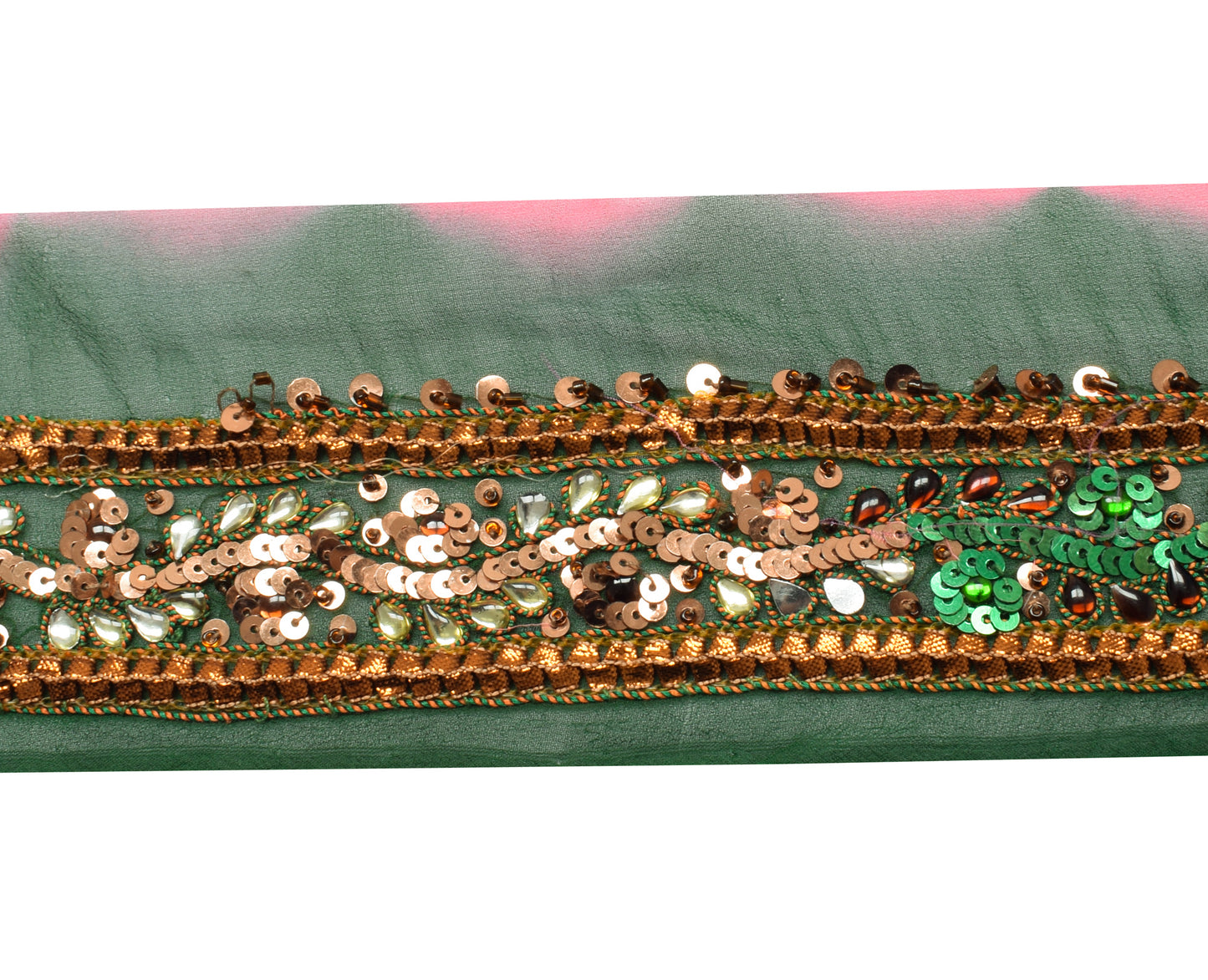 Sushila Vintage Green Saree Border Indian Craft Sewing Trim Hand Beaded Lace