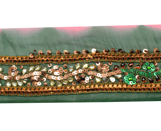 Sushila Vintage Green Saree Border Indian Craft Sewing Trim Hand Beaded Lace