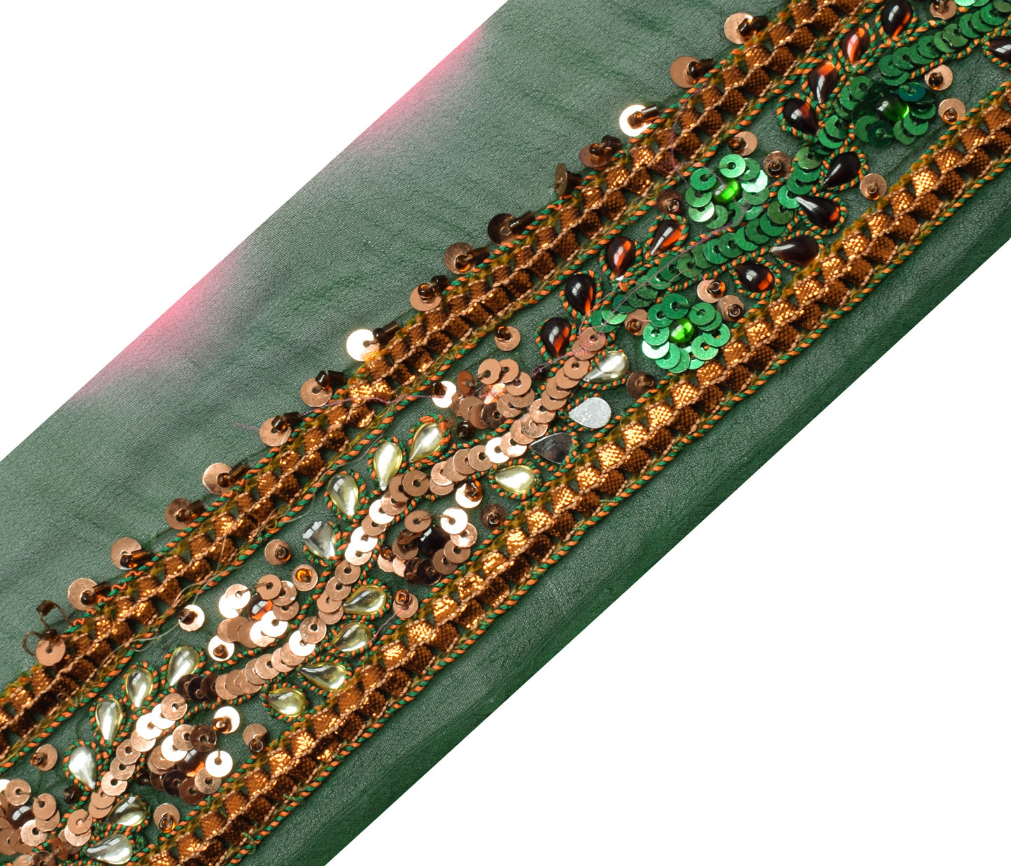 Sushila Vintage Green Saree Border Indian Craft Sewing Trim Hand Beaded Lace