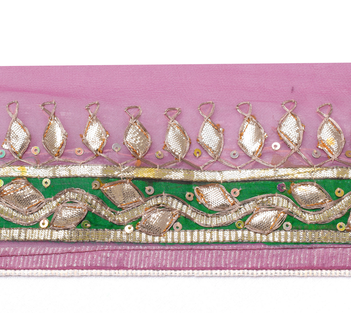 Sushila Vintage Pink Saree Border Indian Craft Sewing Trim Hand Beaded Ribbon