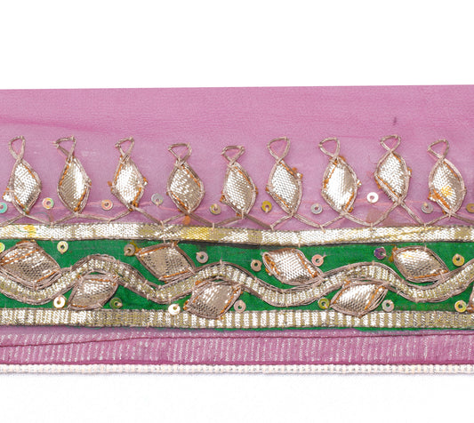 Sushila Vintage Pink Saree Border Indian Craft Sewing Trim Hand Beaded Ribbon