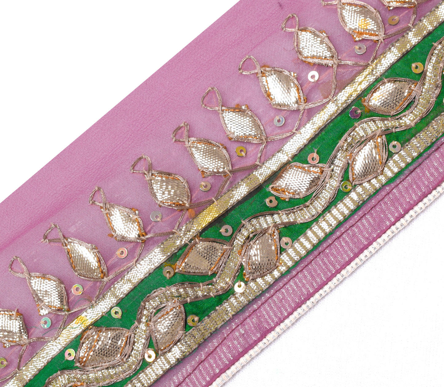 Sushila Vintage Pink Saree Border Indian Craft Sewing Trim Hand Beaded Ribbon