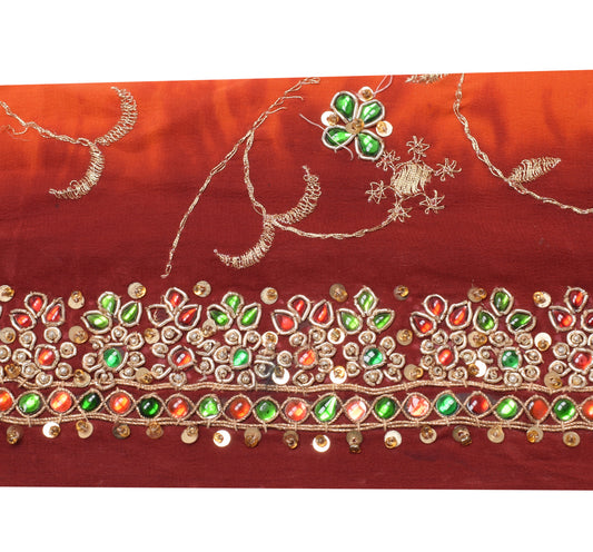 Sushila Vintage Red Saree Border Indian Craft Sewing Trim Hand Beaded Lace