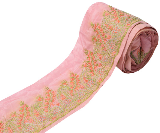 Sushila Vintage Pink Saree Border Indian Craft Sewing Trim Hand Embroidery Lace