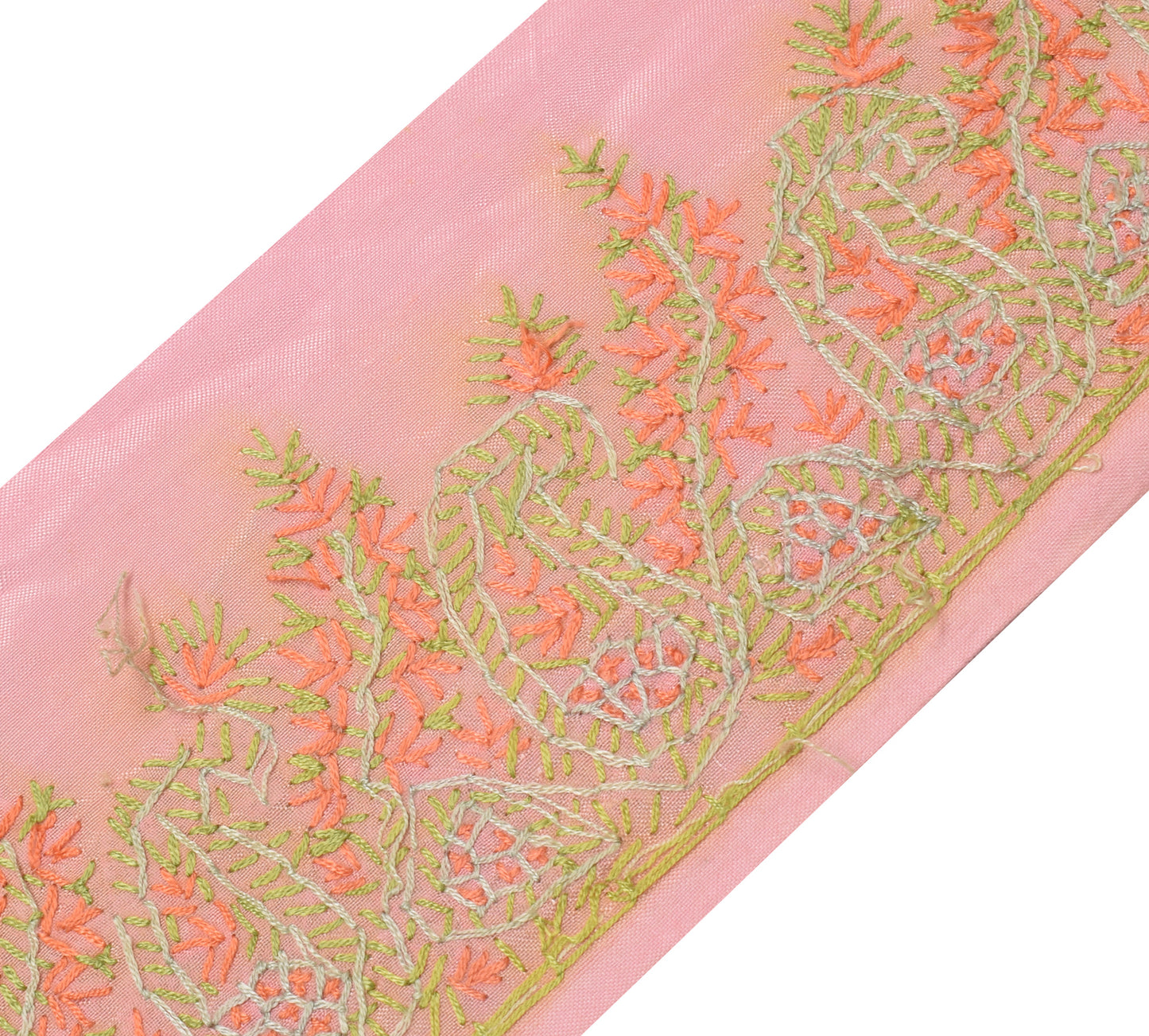 Sushila Vintage Pink Saree Border Indian Craft Sewing Trim Hand Embroidery Lace