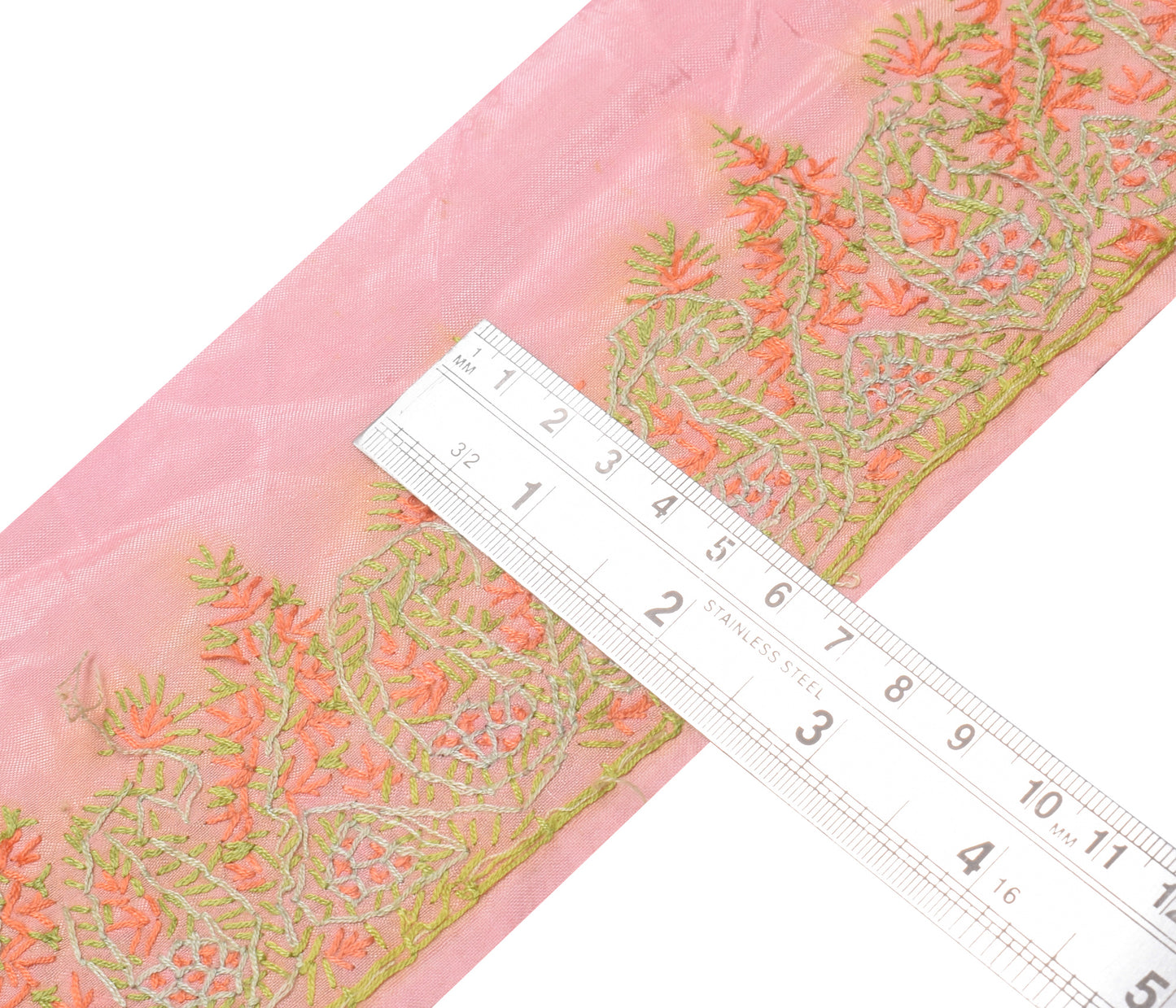 Sushila Vintage Pink Saree Border Indian Craft Sewing Trim Hand Embroidery Lace