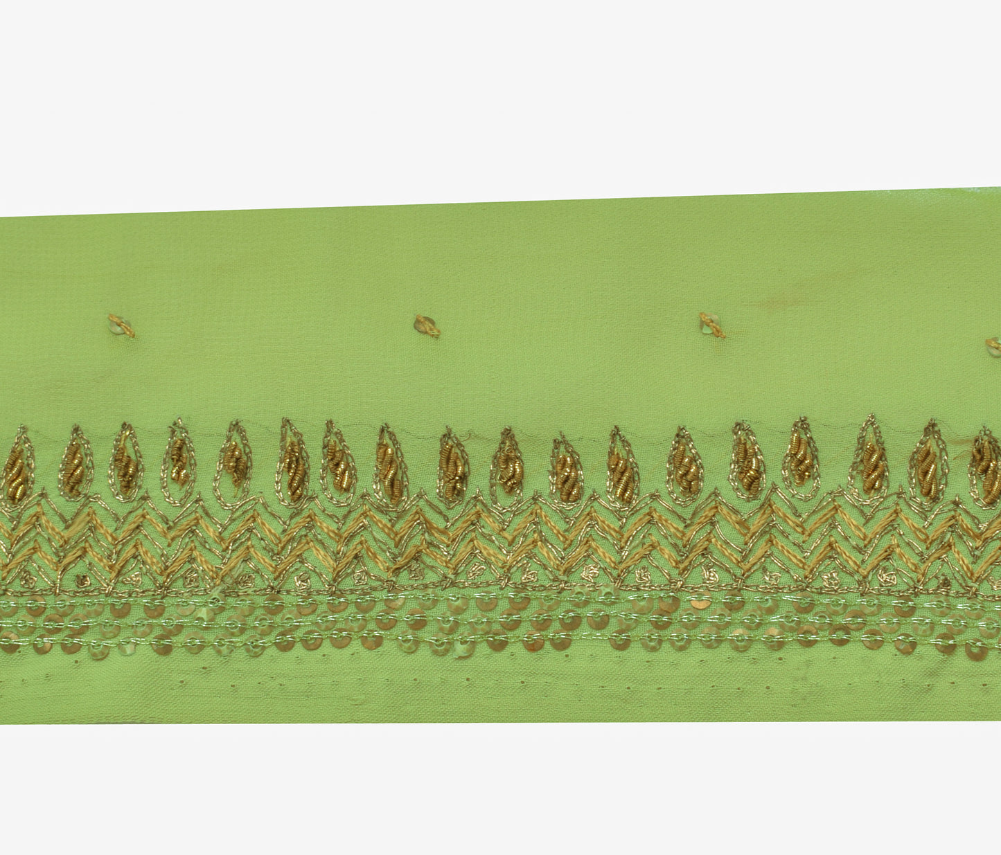 Sushila Vintage Green Saree Border Indian Craft Sewing Trim Hand Beaded Lace
