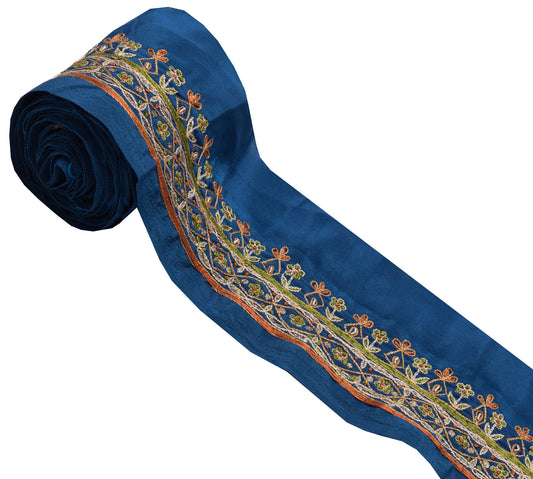 Sushila Vintage Blue Saree Border Indian Craft Sewing Trim Embroidered Ribbon