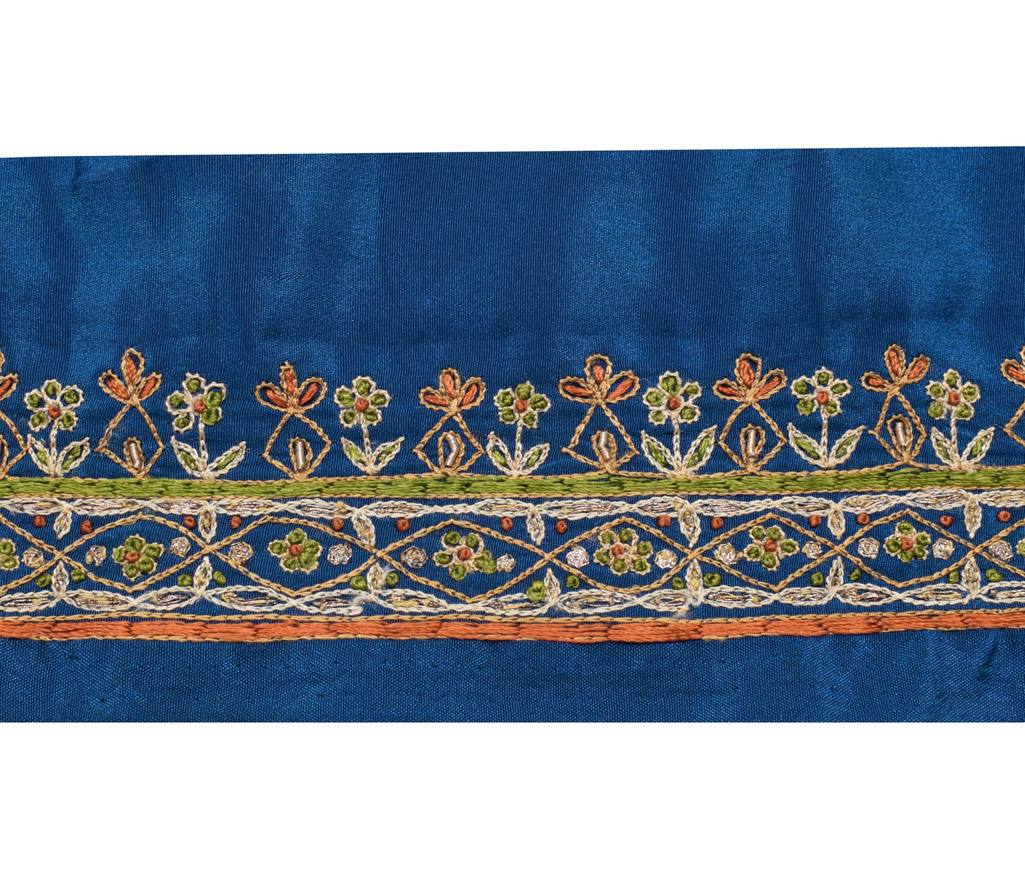 Sushila Vintage Blue Saree Border Indian Craft Sewing Trim Embroidered Ribbon