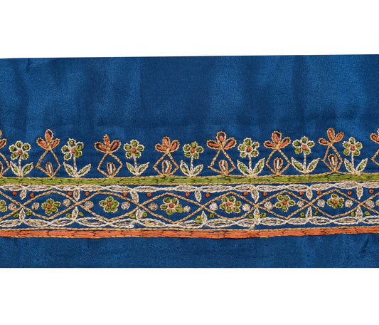 Sushila Vintage Blue Saree Border Indian Craft Sewing Trim Embroidered Ribbon