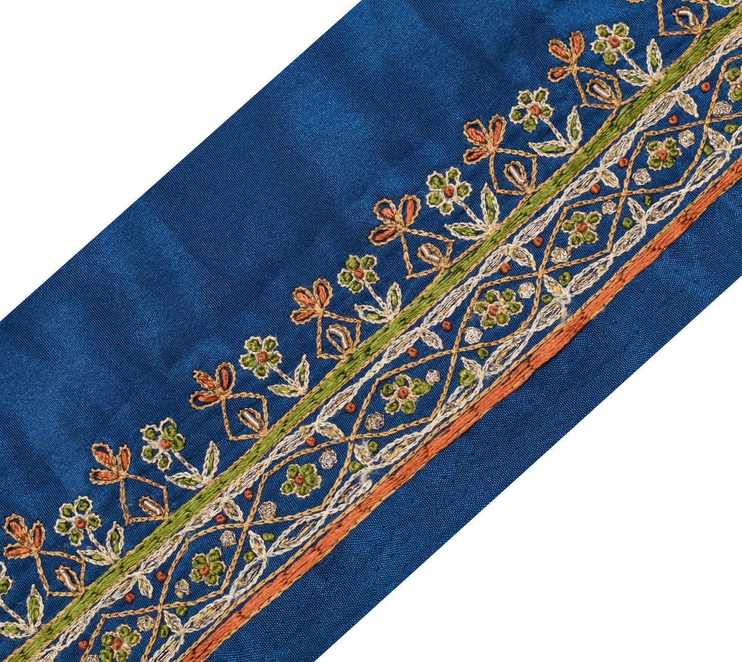 Sushila Vintage Blue Saree Border Indian Craft Sewing Trim Embroidered Ribbon