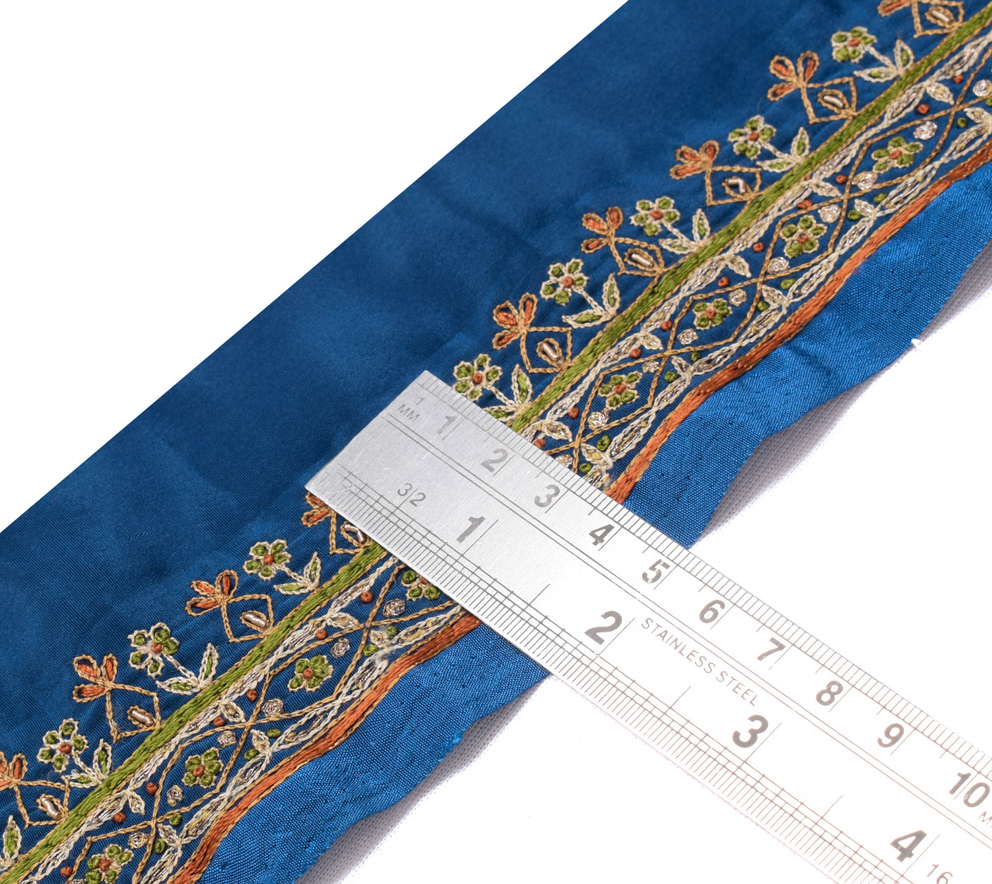 Sushila Vintage Blue Saree Border Indian Craft Sewing Trim Embroidered Ribbon