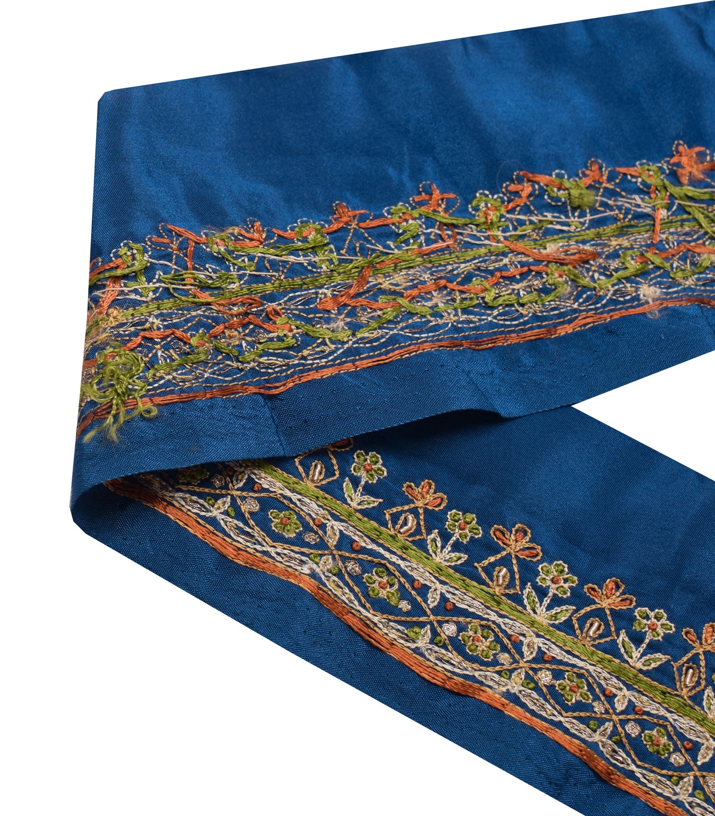 Sushila Vintage Blue Saree Border Indian Craft Sewing Trim Embroidered Ribbon