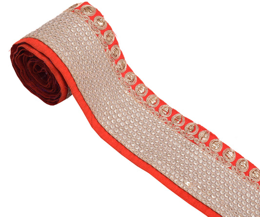 Sushila Vintage Red Saree Border Indian Craft Sewing Trim Beaded Lace Ribbon