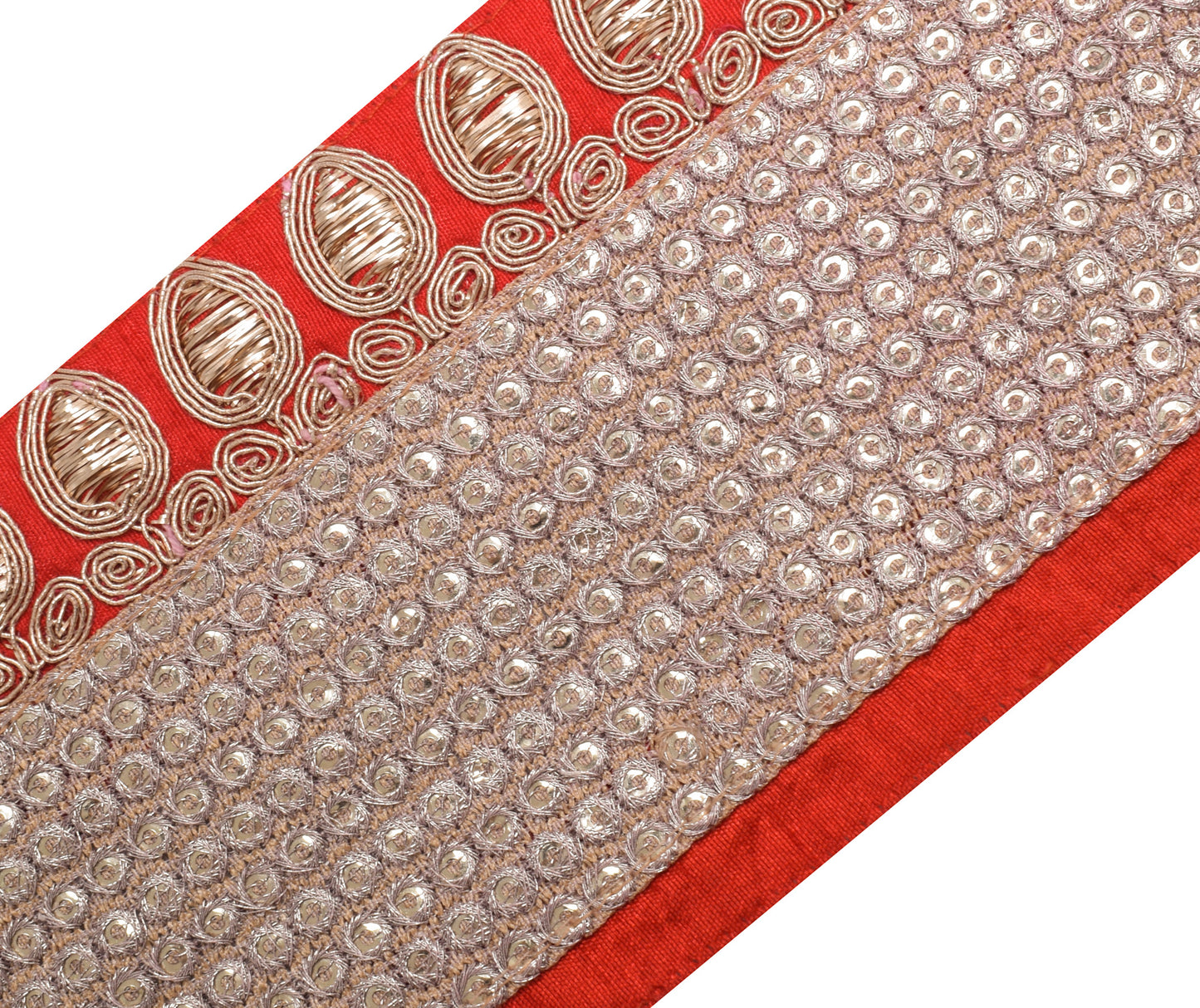 Sushila Vintage Red Saree Border Indian Craft Sewing Trim Beaded Lace Ribbon