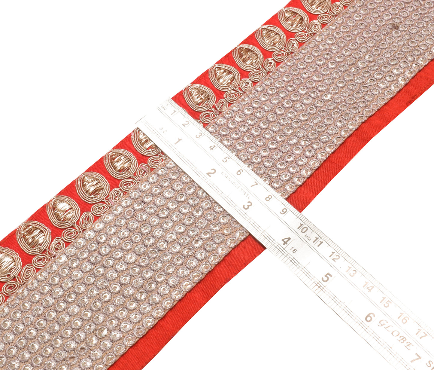 Sushila Vintage Red Saree Border Indian Craft Sewing Trim Beaded Lace Ribbon