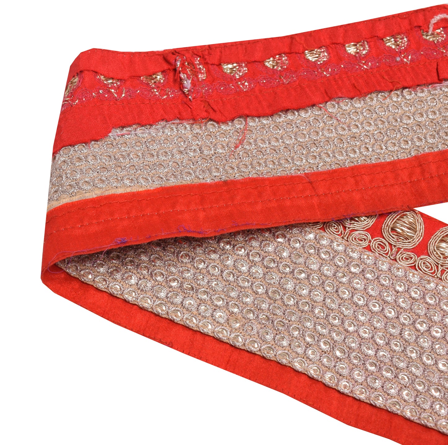 Sushila Vintage Red Saree Border Indian Craft Sewing Trim Beaded Lace Ribbon