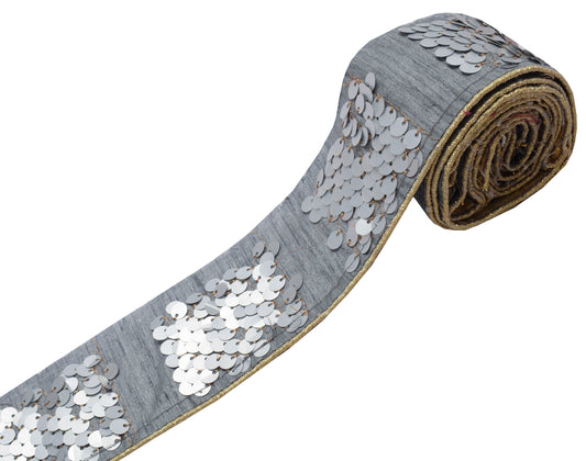 Sushila Vintage Gray Saree Border Indian Craft Sewing Trim Beaded Lace Ribbon