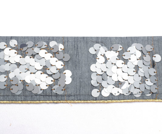 Sushila Vintage Gray Saree Border Indian Craft Sewing Trim Beaded Lace Ribbon