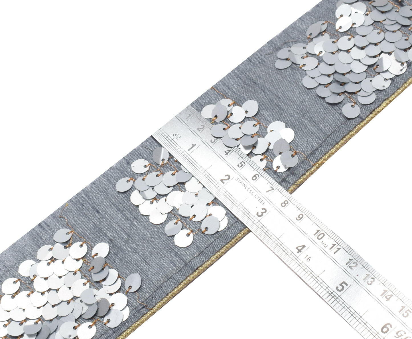 Sushila Vintage Gray Saree Border Indian Craft Sewing Trim Beaded Lace Ribbon