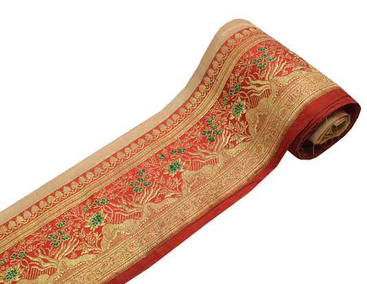 Sushila Vintage Red Banarasi Sari Border Indian Craft Sewing Trim Woven Lace