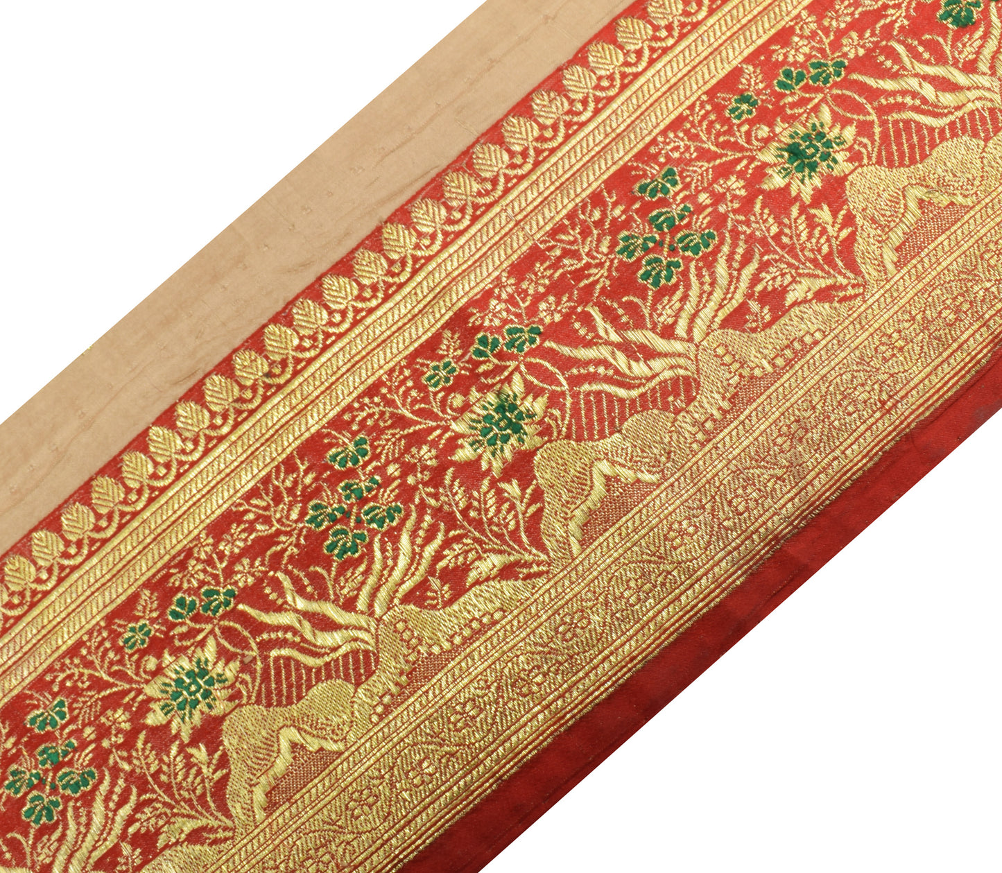 Sushila Vintage Red Banarasi Sari Border Indian Craft Sewing Trim Woven Lace