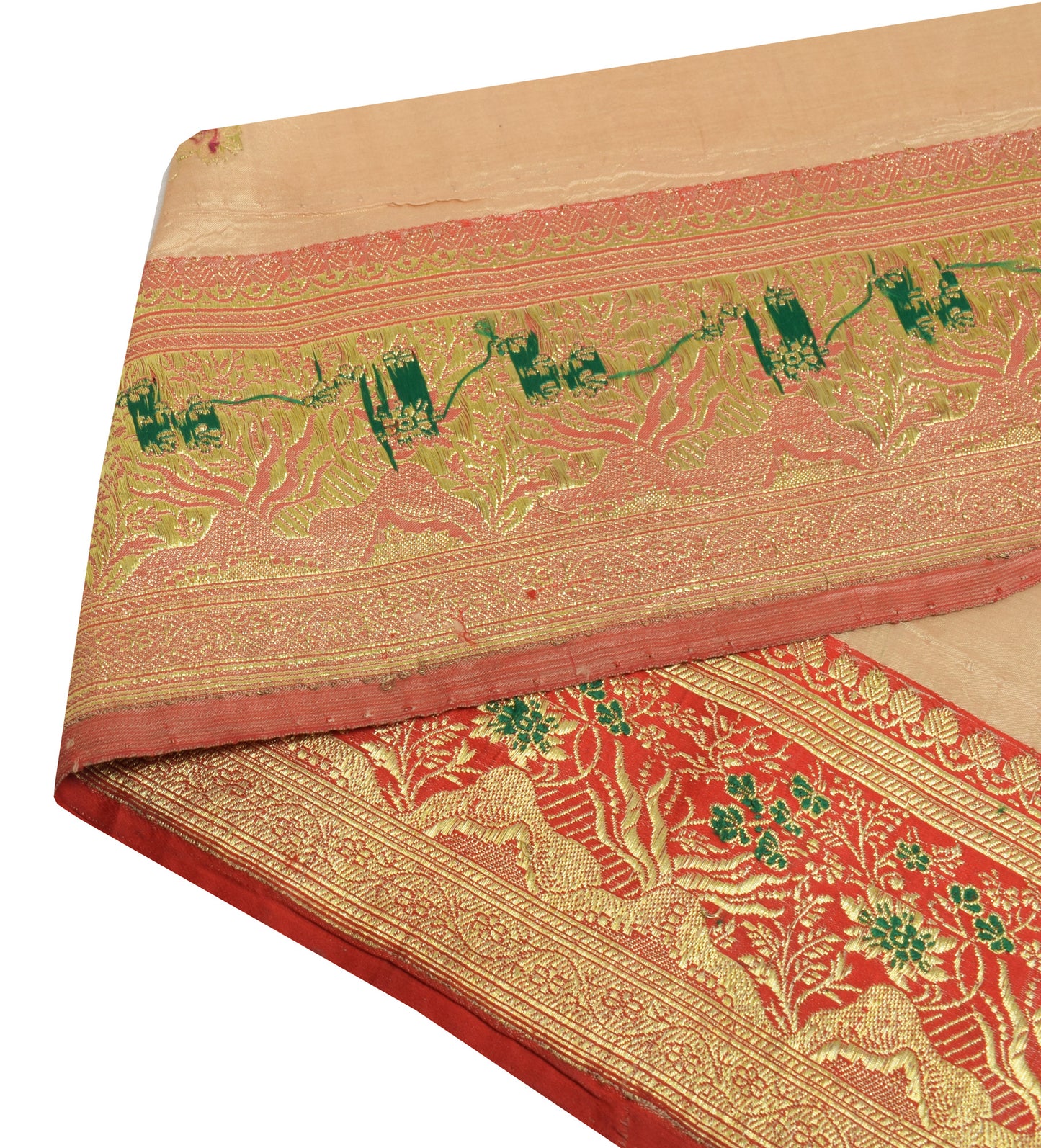 Sushila Vintage Red Banarasi Sari Border Indian Craft Sewing Trim Woven Lace