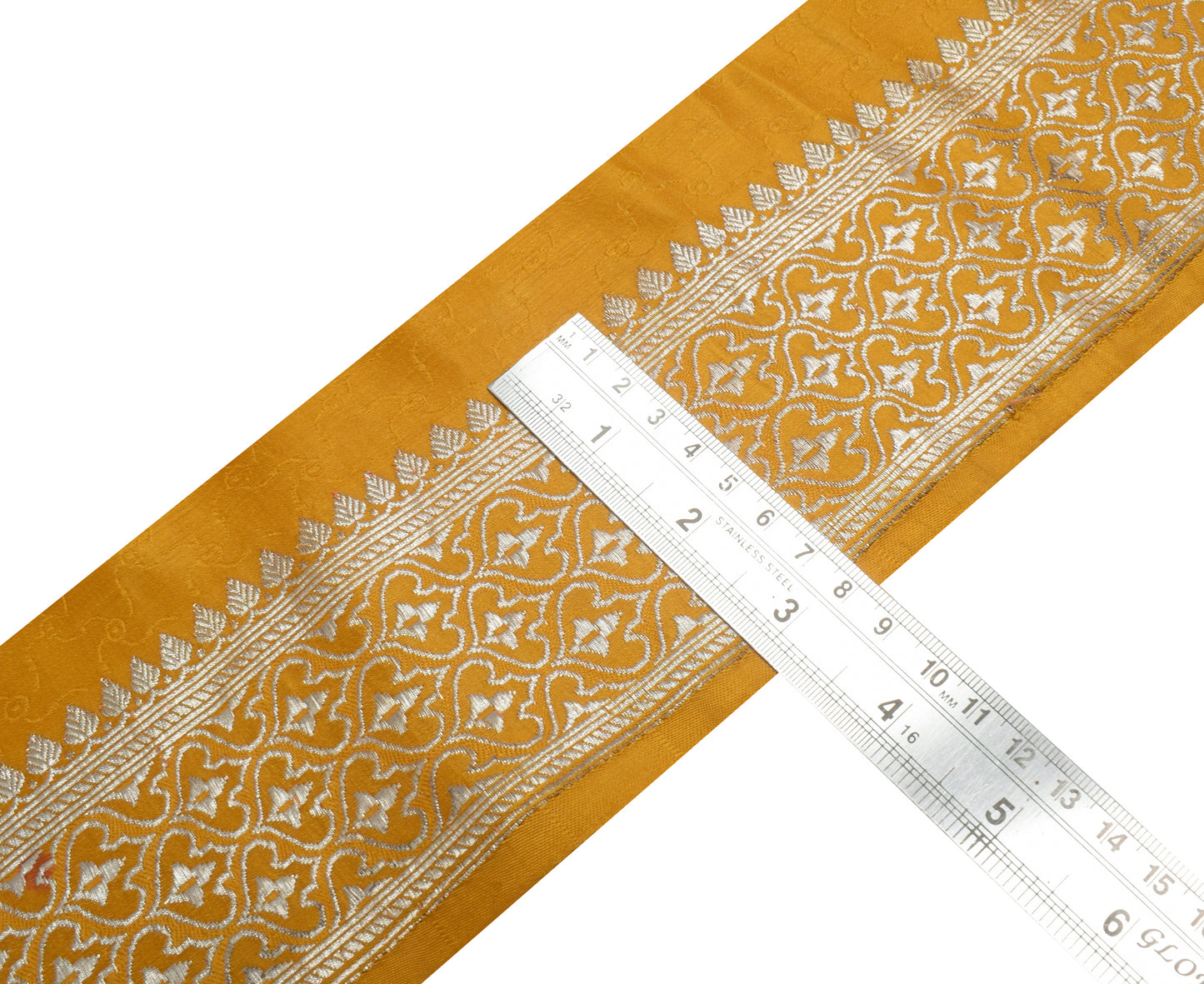 Sushila Vintage Mustard Saree Border Indian Craft Sewing Trim Woven Lace Ribbon