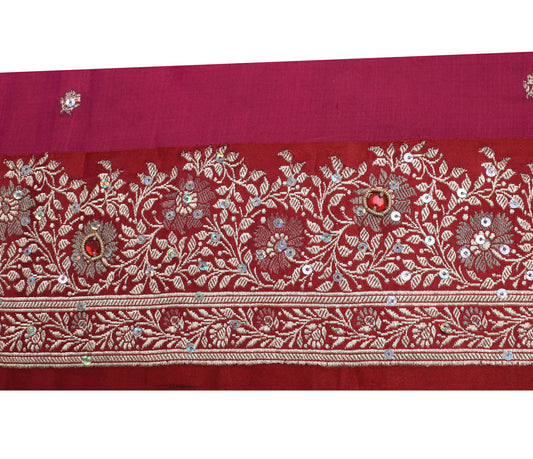 Sushila Vintage Maroon Saree Border Indian Craft Sewing Trim Zari Woven Lace
