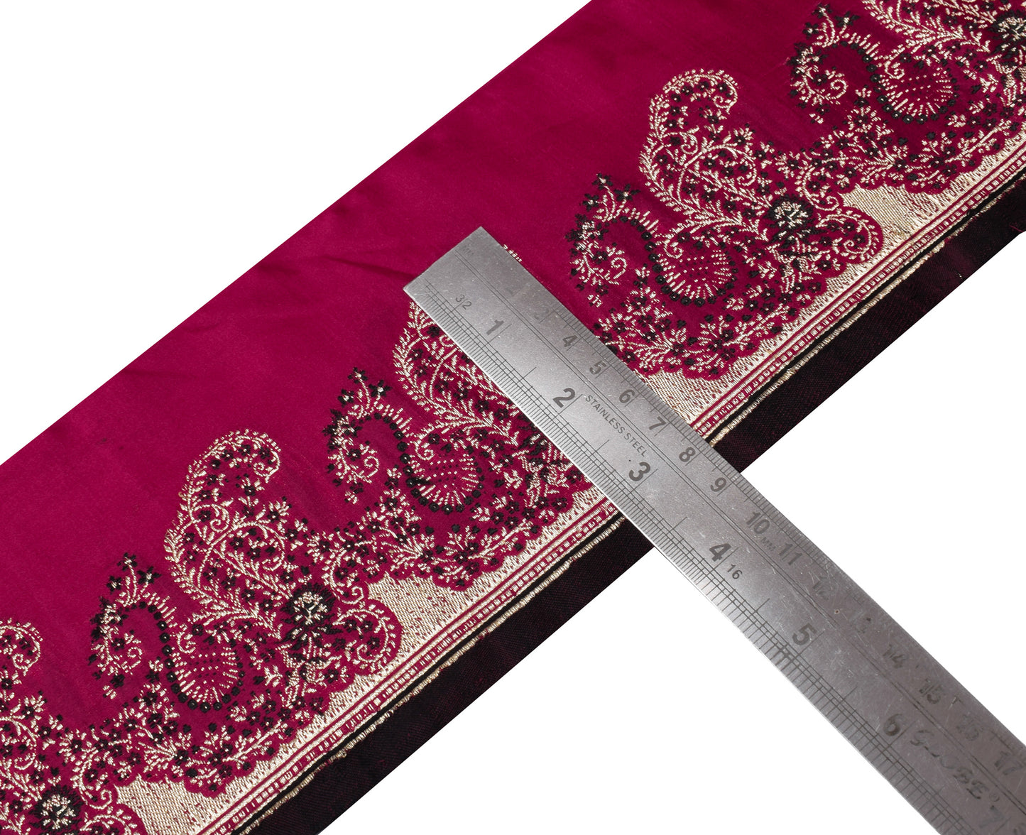 Sushila Vintage Pink Saree Border Indian Craft Sewing Trim Zari Woven Lace