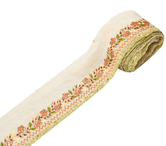 Sushila Vintage Cream Saree Border Indian Craft Sewing Trim Embroidered Lace