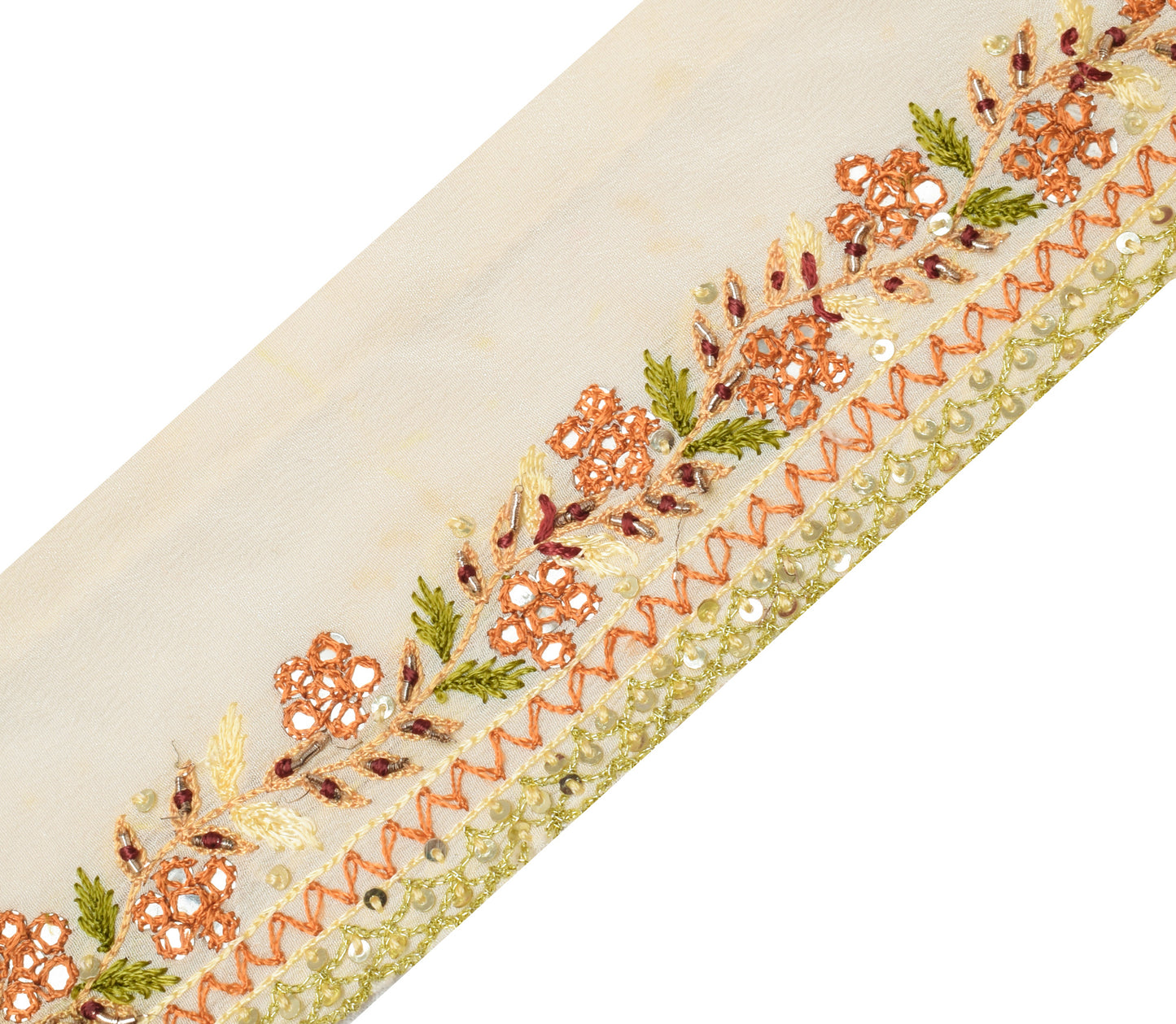 Sushila Vintage Cream Saree Border Indian Craft Sewing Trim Embroidered Lace