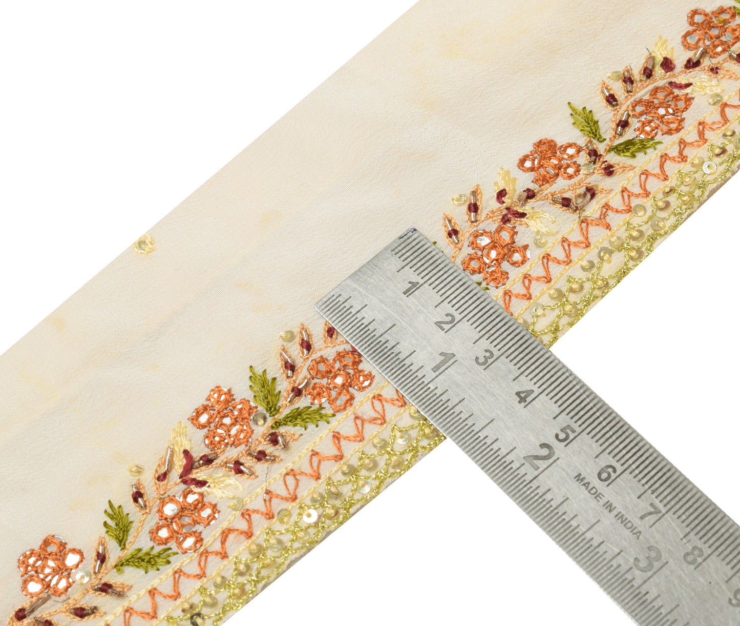 Sushila Vintage Cream Saree Border Indian Craft Sewing Trim Embroidered Lace