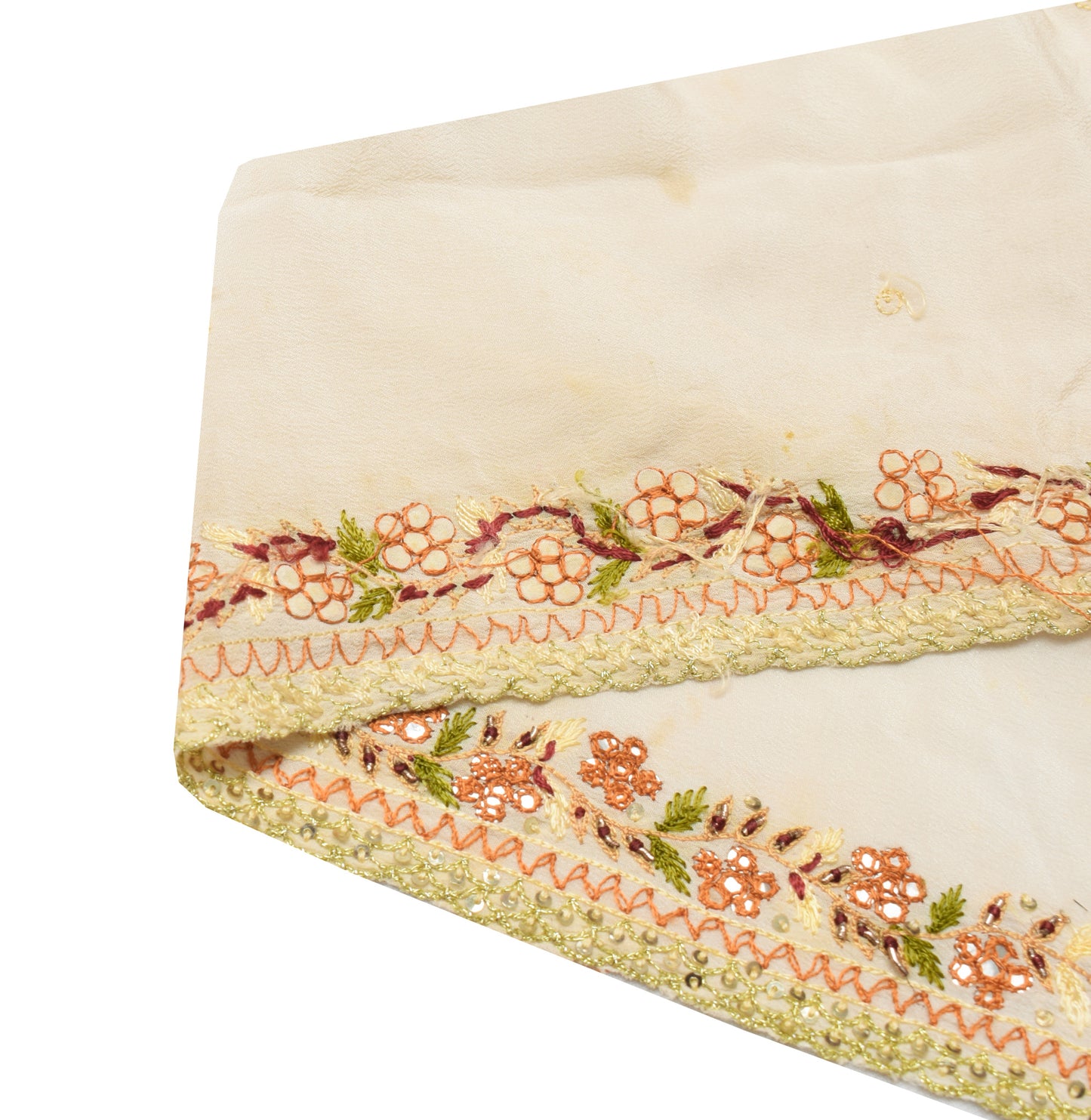 Sushila Vintage Cream Saree Border Indian Craft Sewing Trim Embroidered Lace