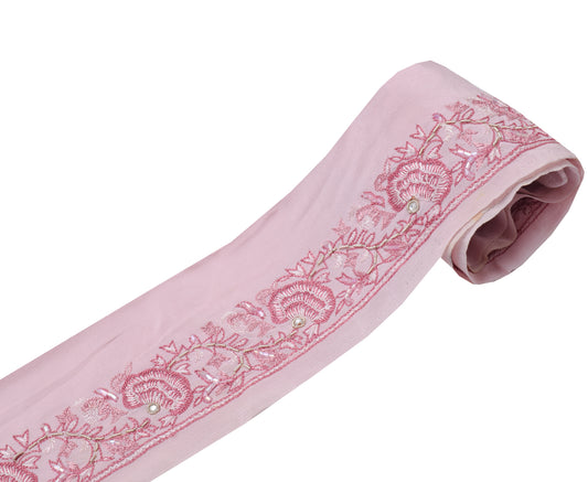 Sushila Vintage Pink Saree Border Indian Craft Sewing Trim Embroidered Lace
