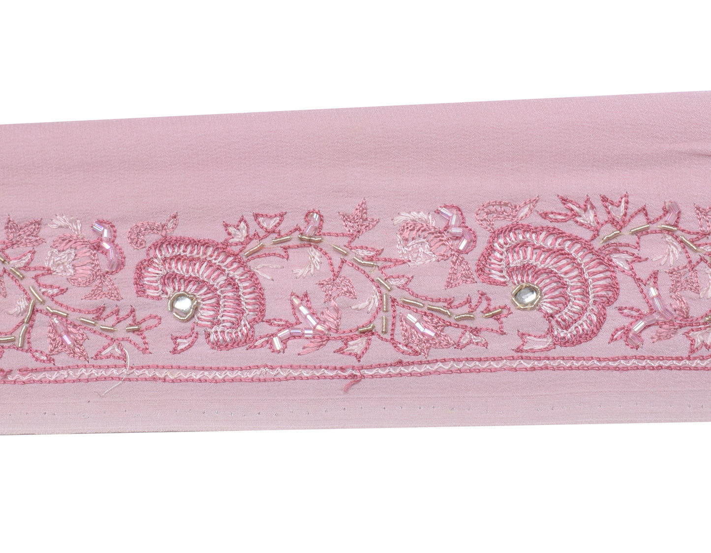 Sushila Vintage Pink Saree Border Indian Craft Sewing Trim Embroidered Lace
