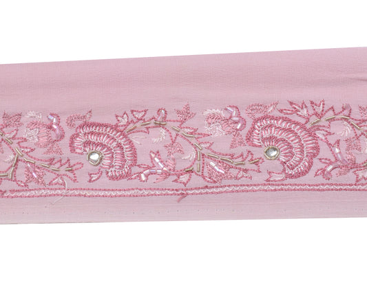 Sushila Vintage Pink Saree Border Indian Craft Sewing Trim Embroidered Lace