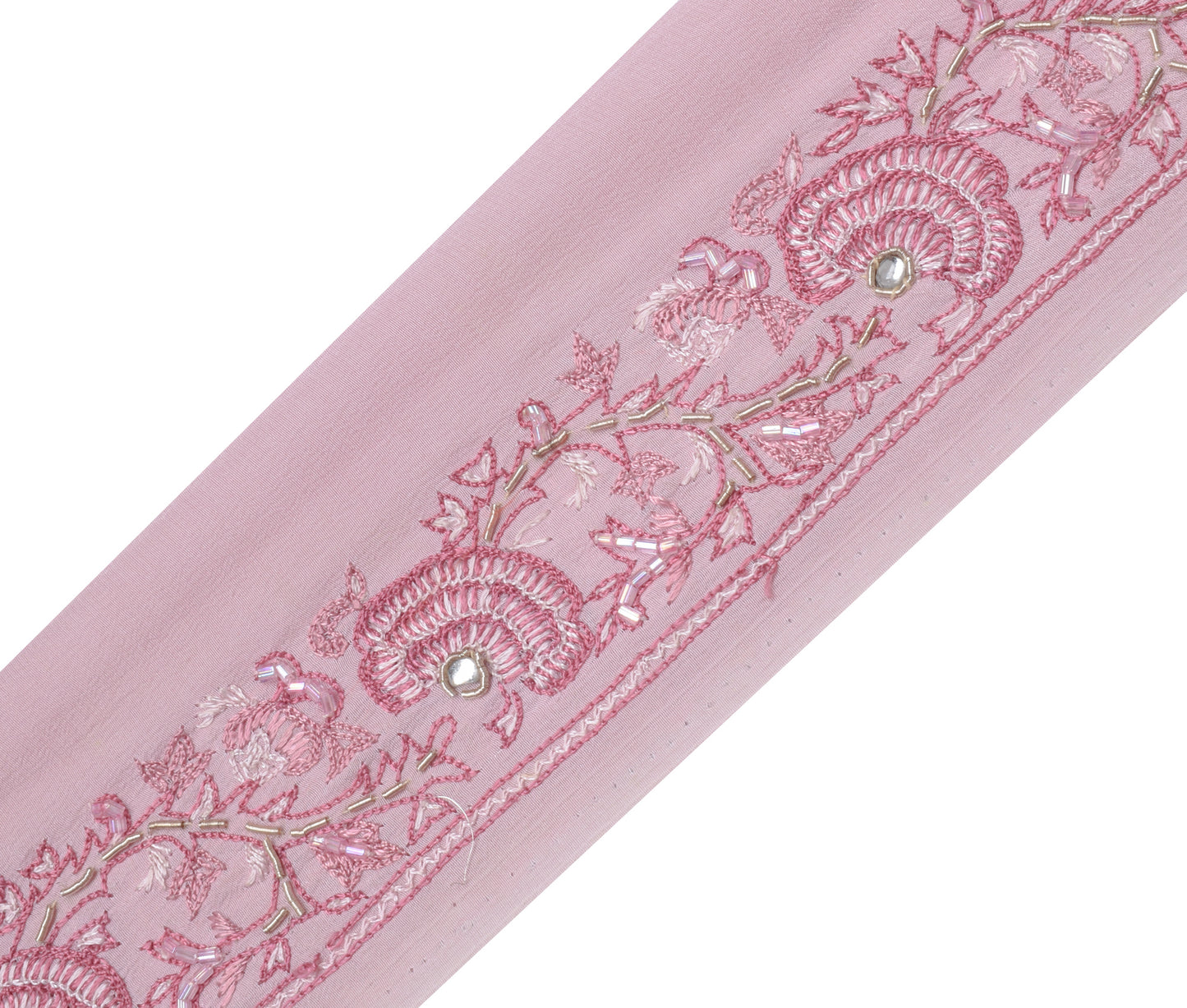 Sushila Vintage Pink Saree Border Indian Craft Sewing Trim Embroidered Lace