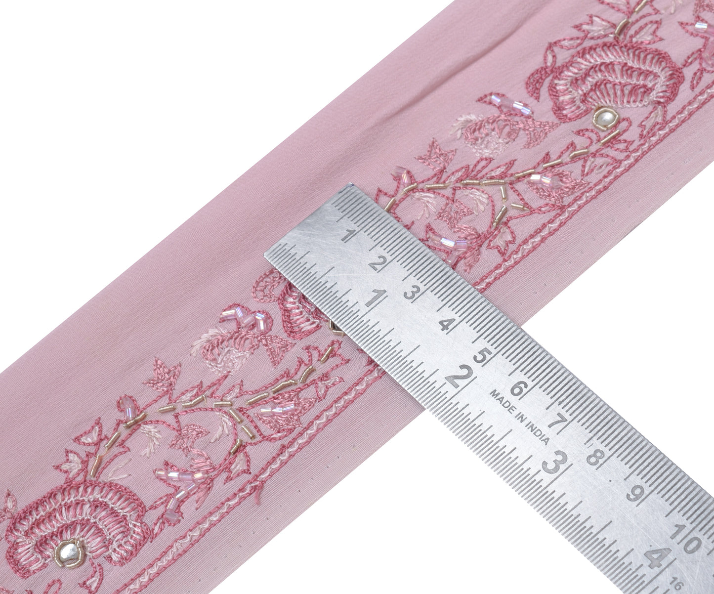 Sushila Vintage Pink Saree Border Indian Craft Sewing Trim Embroidered Lace