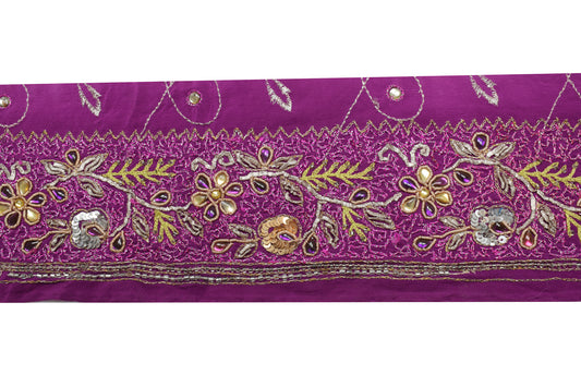 Sushila Vintage Purple Saree Border Indian Craft Sewing Trim Hand Beaded Ribbon