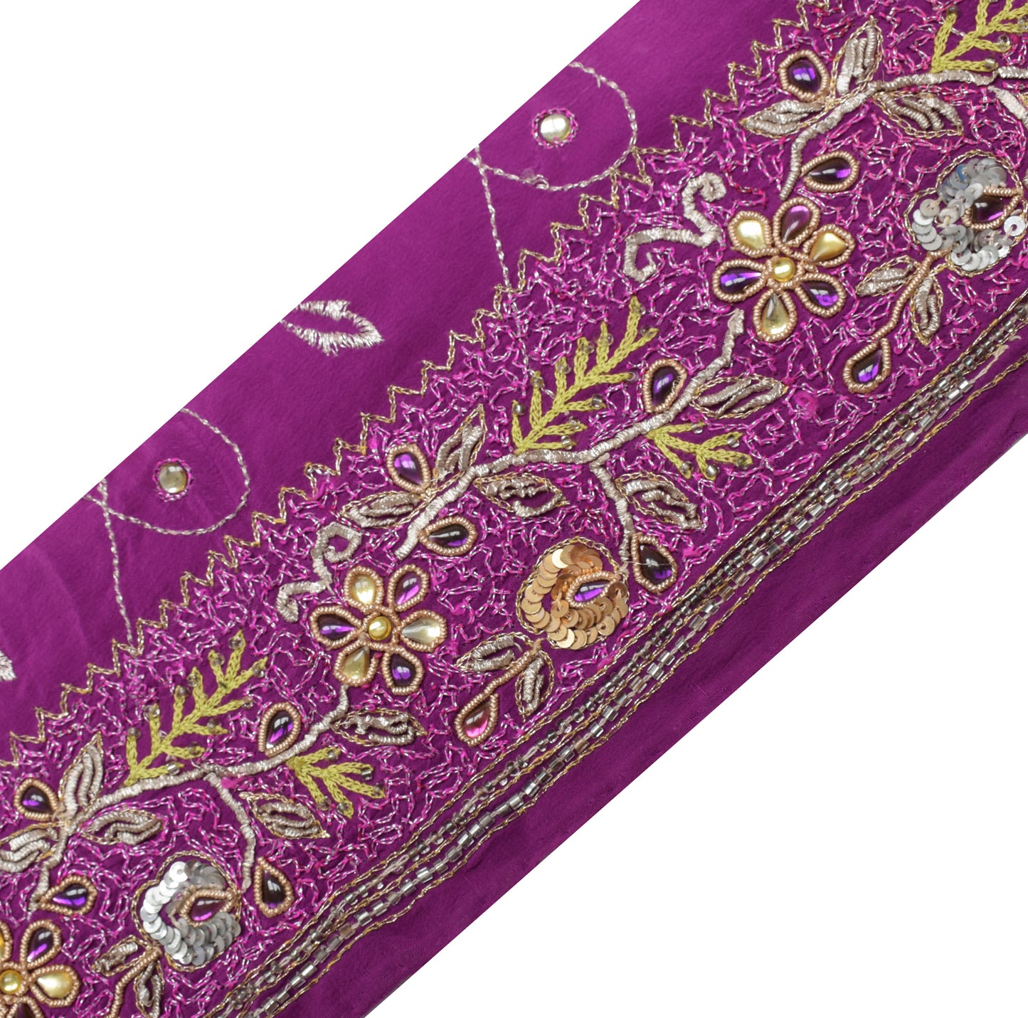 Sushila Vintage Purple Saree Border Indian Craft Sewing Trim Hand Beaded Ribbon