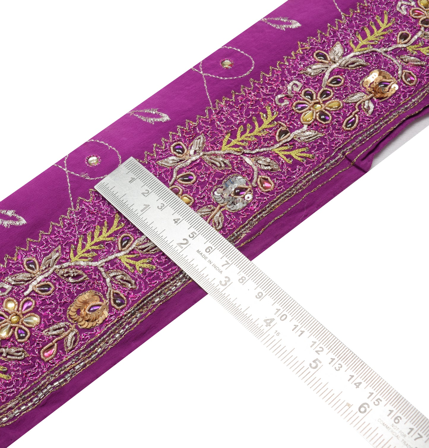 Sushila Vintage Purple Saree Border Indian Craft Sewing Trim Hand Beaded Ribbon